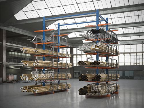 魔顿c4d模型仓库设备模型工业设备模型仓库货架模型钢铁货架模型